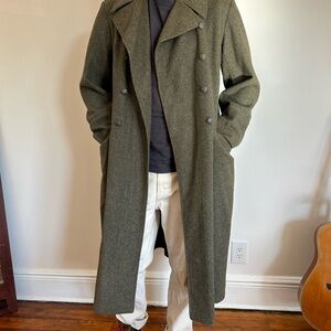 1940s Swedish Military Men's Olive Double-Breasted Overcoat
